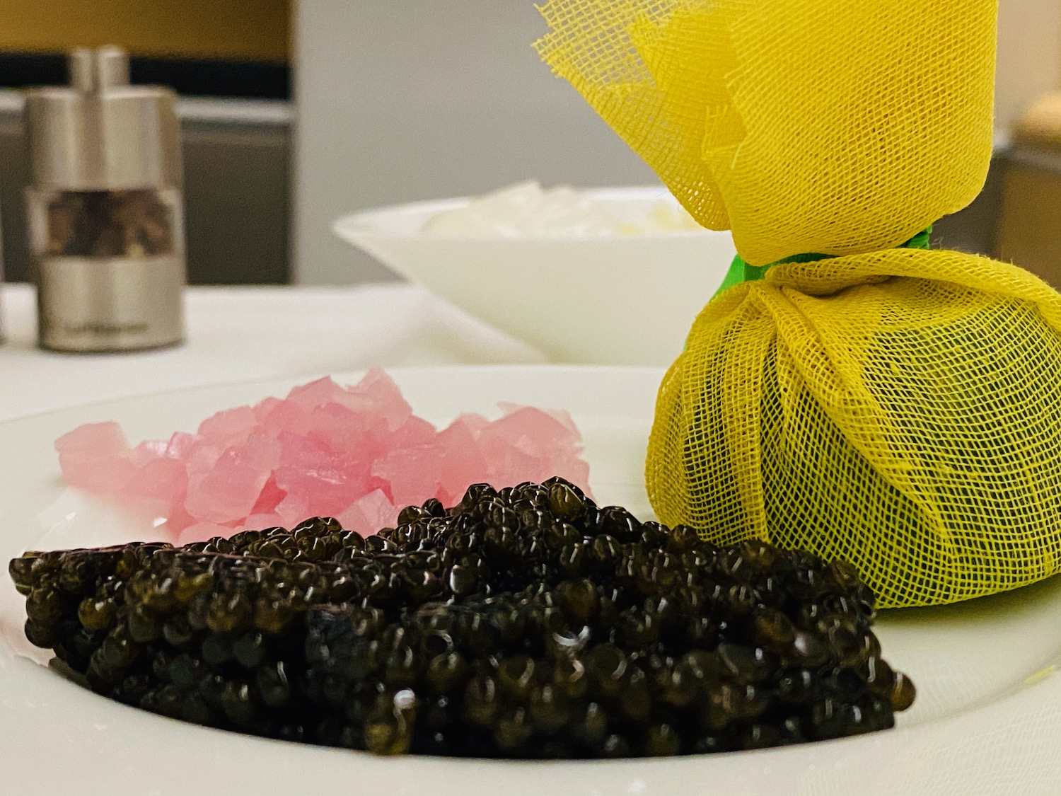 a plate of black and pink food