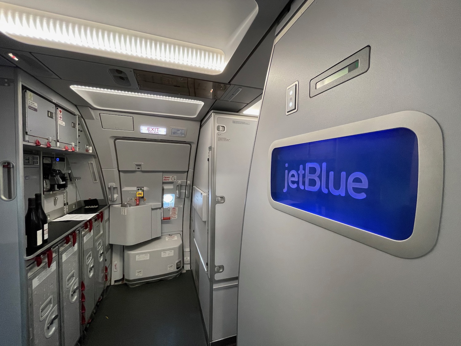 a jet blue sign on a plane