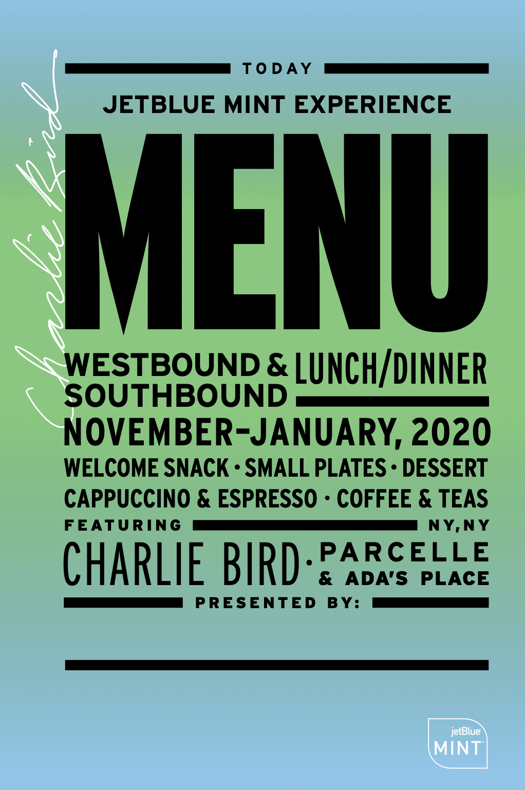 a menu with text and a green background