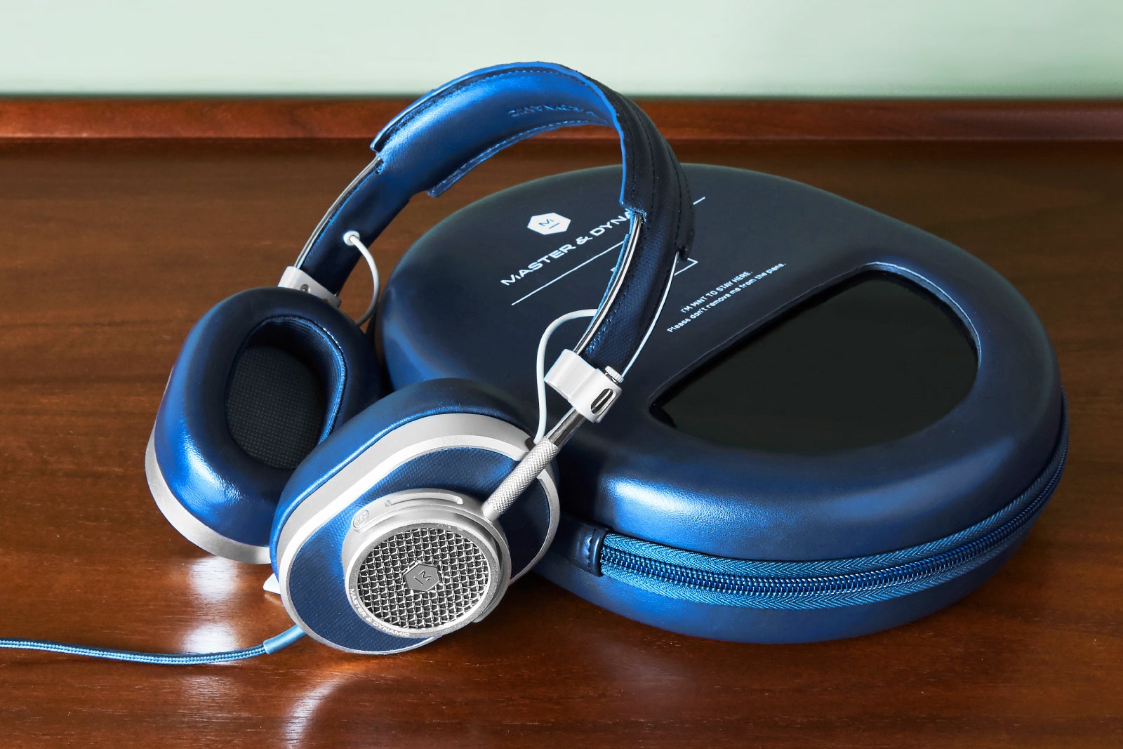 a blue headphones on a table