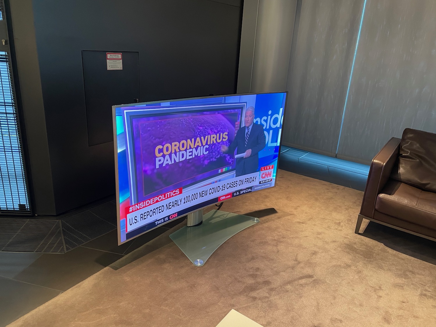 a television on a stand in a room