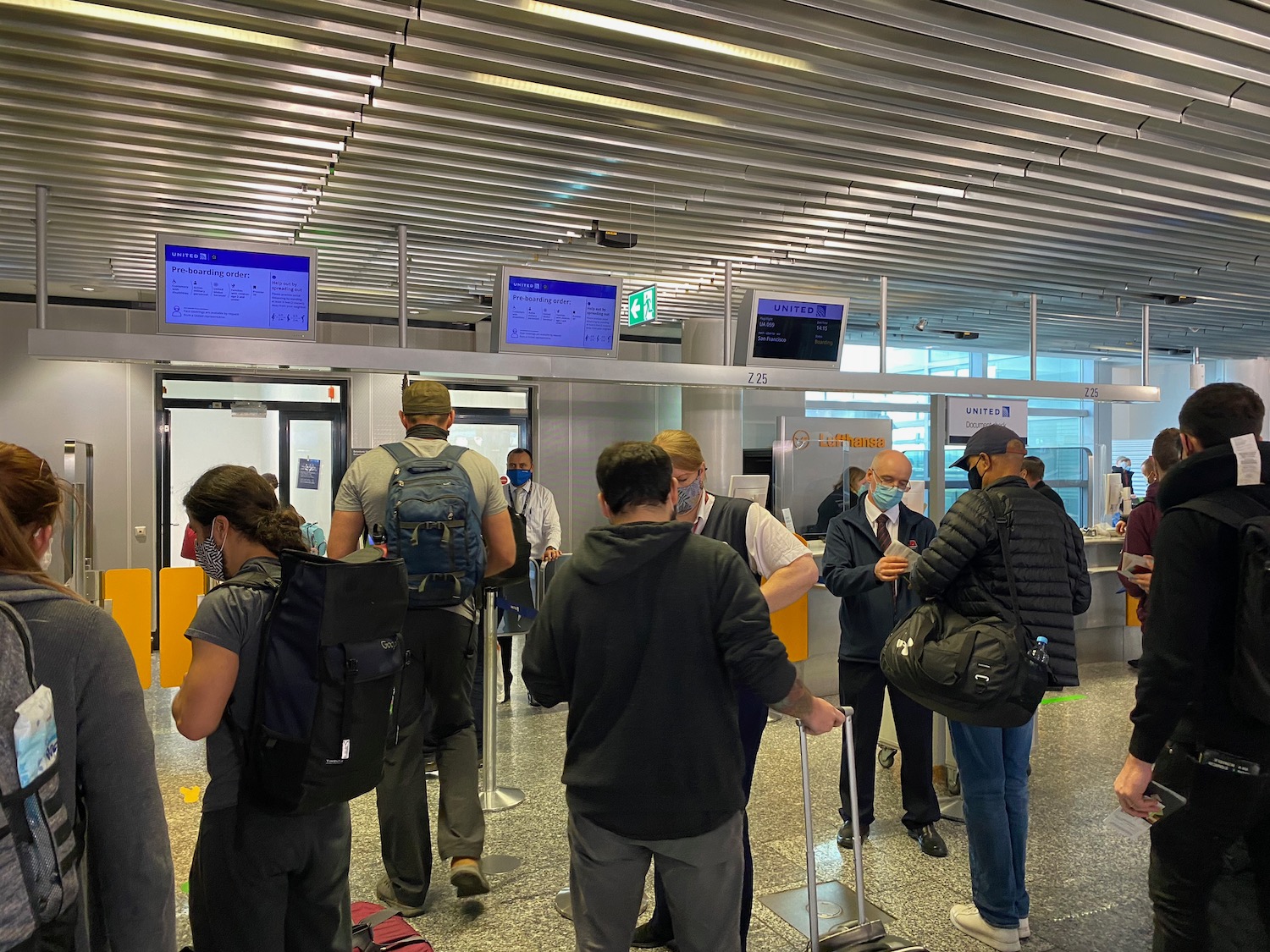 a group of people standing in a line