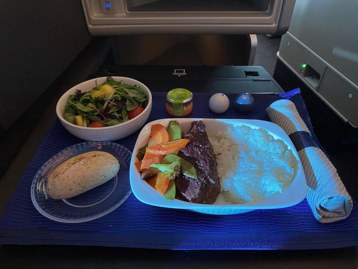 a plate of food on a tray