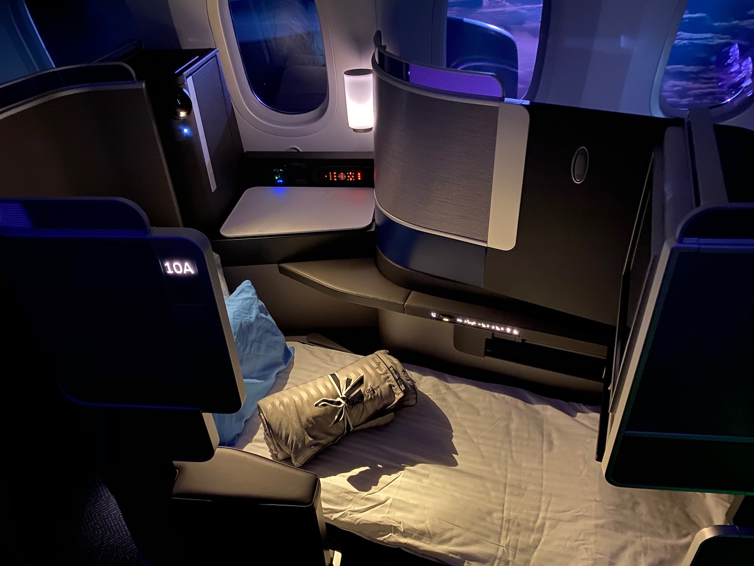 a bed in a plane