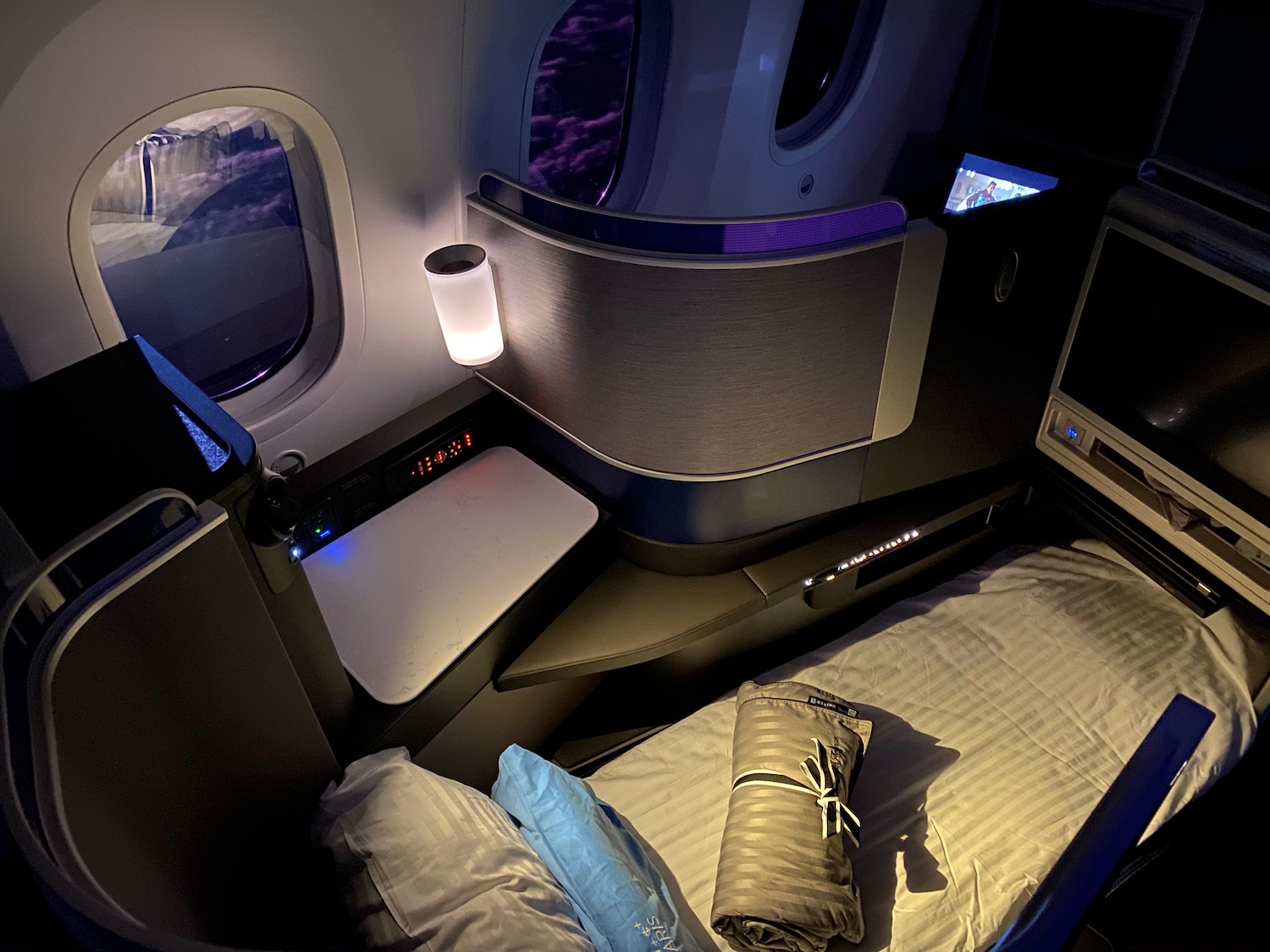 a bed in a plane