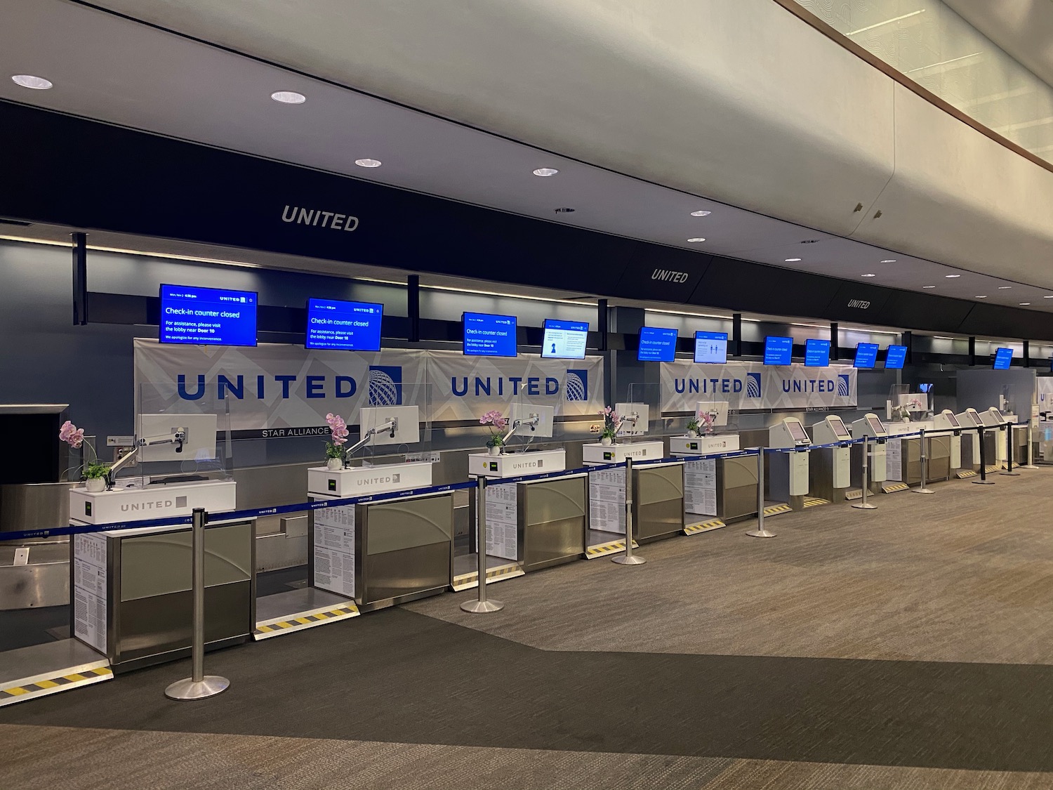 a row of computers in a terminal