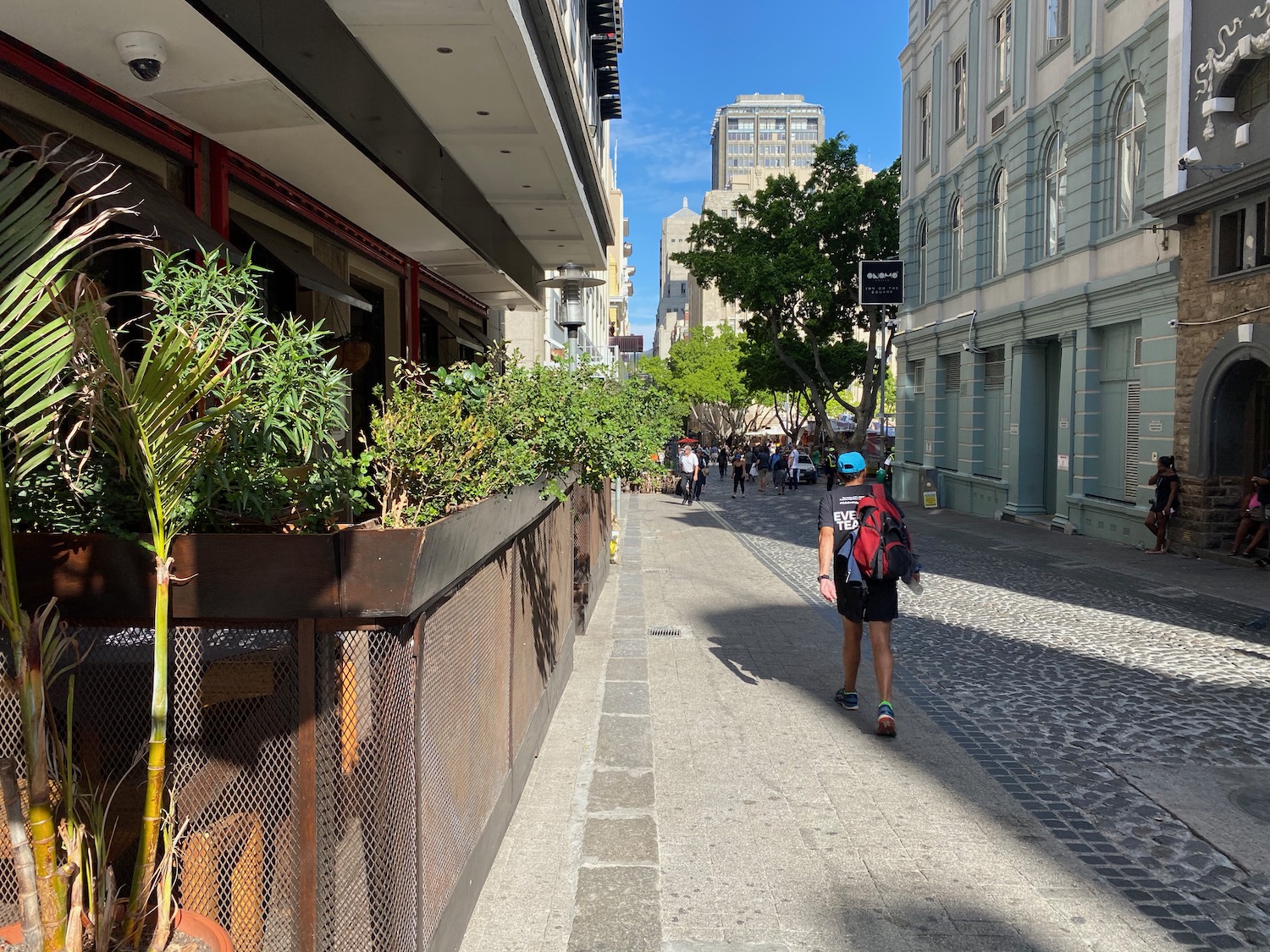 a person walking down a street