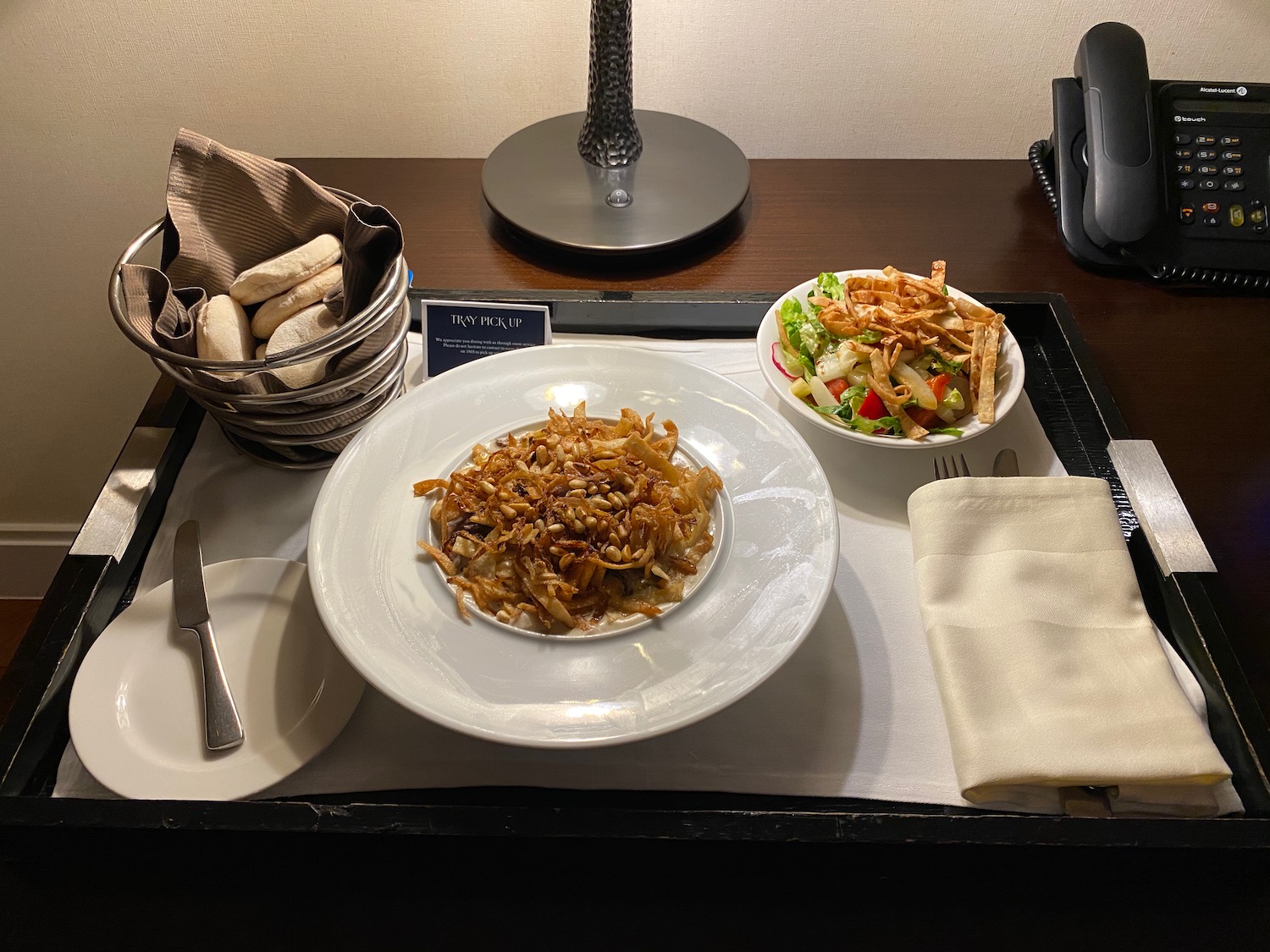 a plate of food on a tray