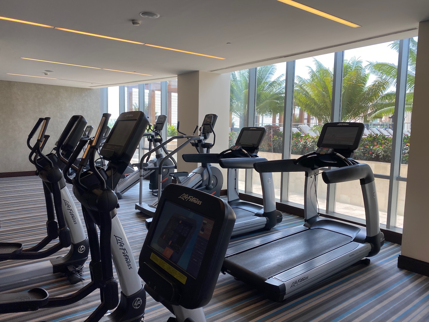 a group of treadmills in a room