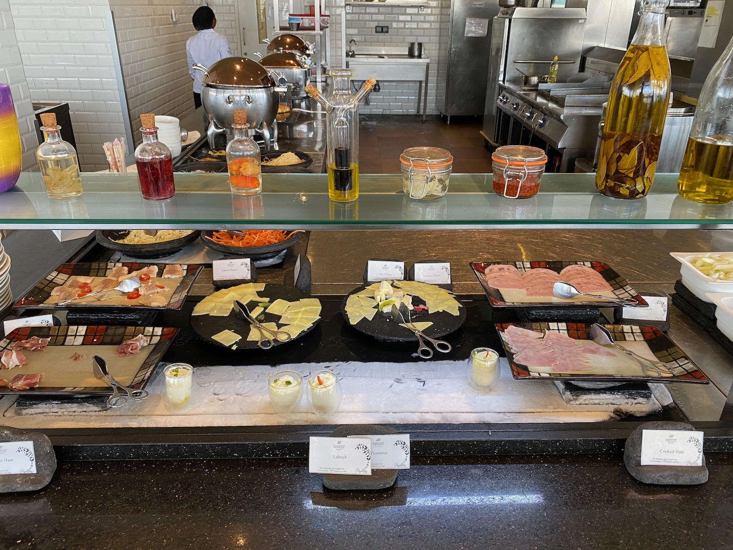 a counter with food on it