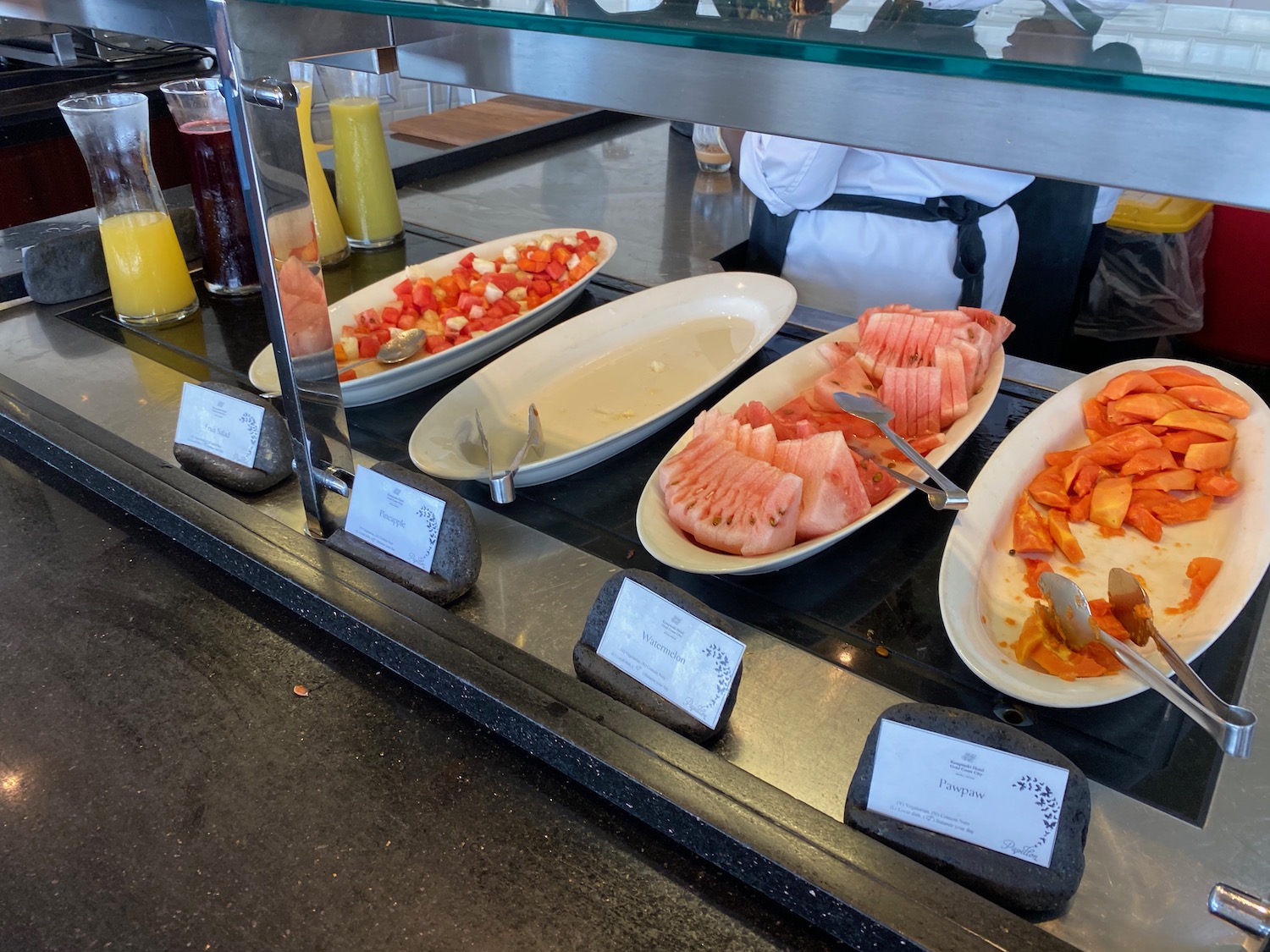 a buffet with different types of food