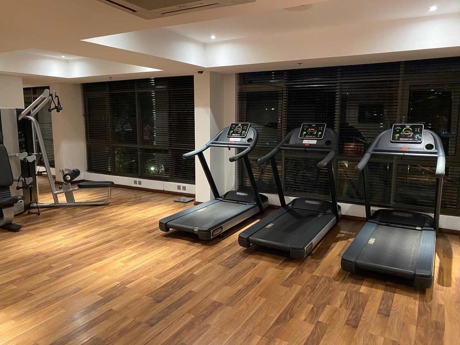 a group of treadmills in a room