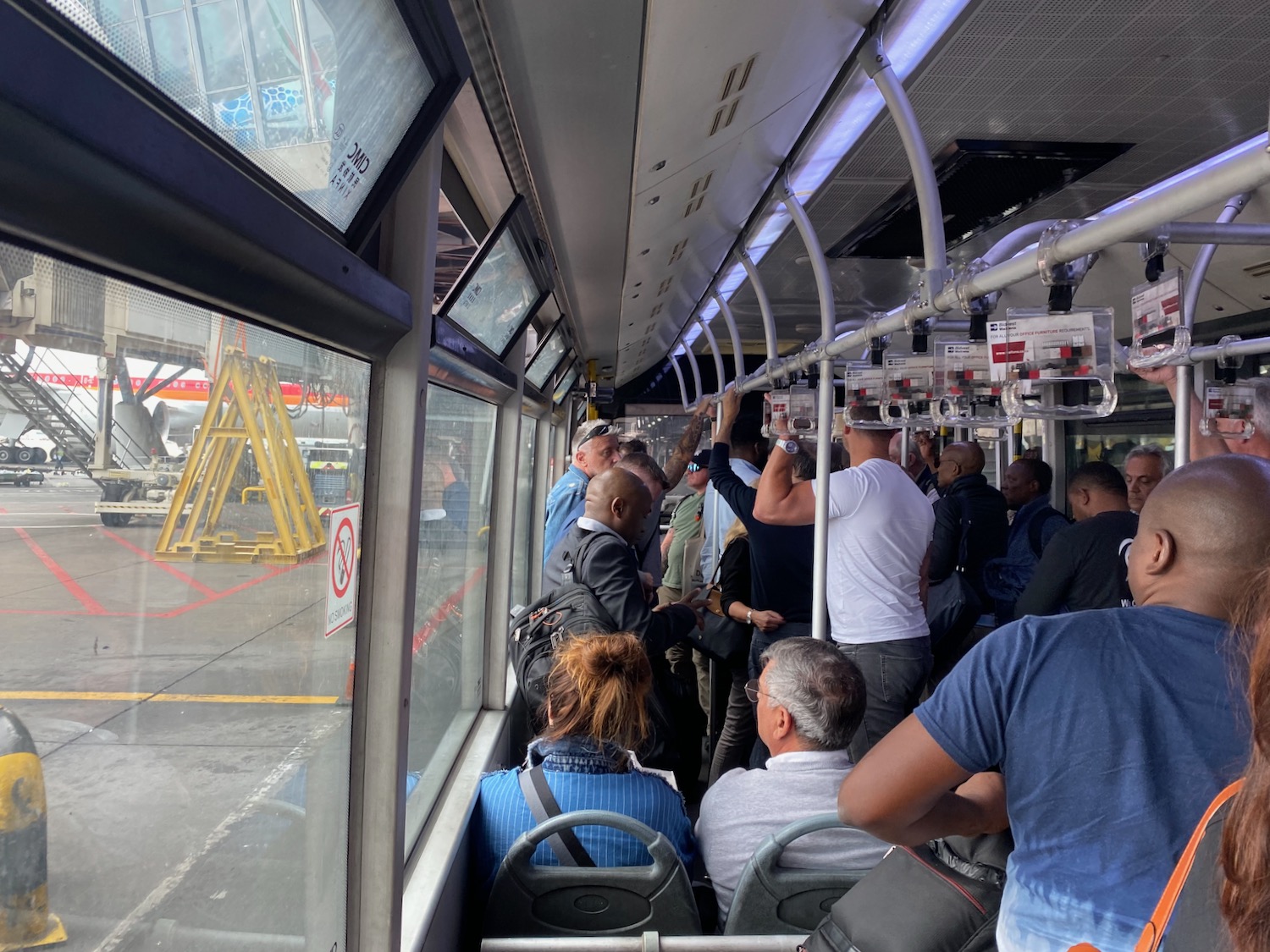 a group of people on a bus