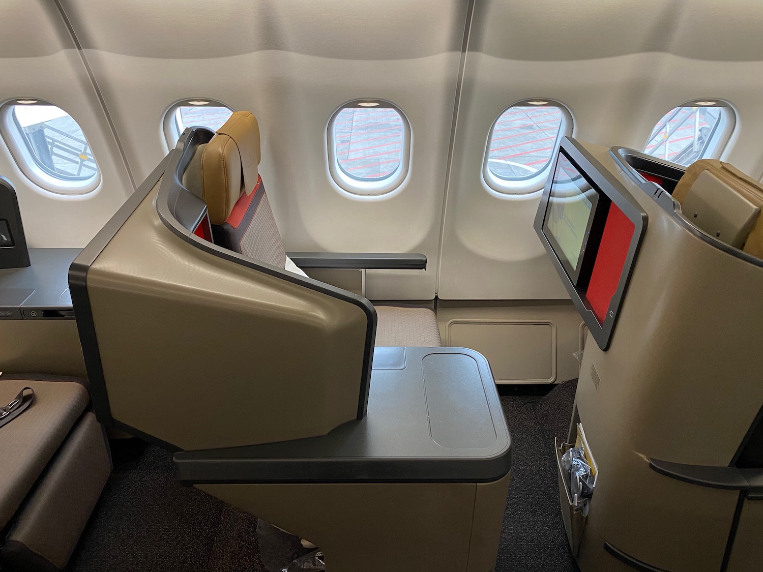 an airplane with seats and windows