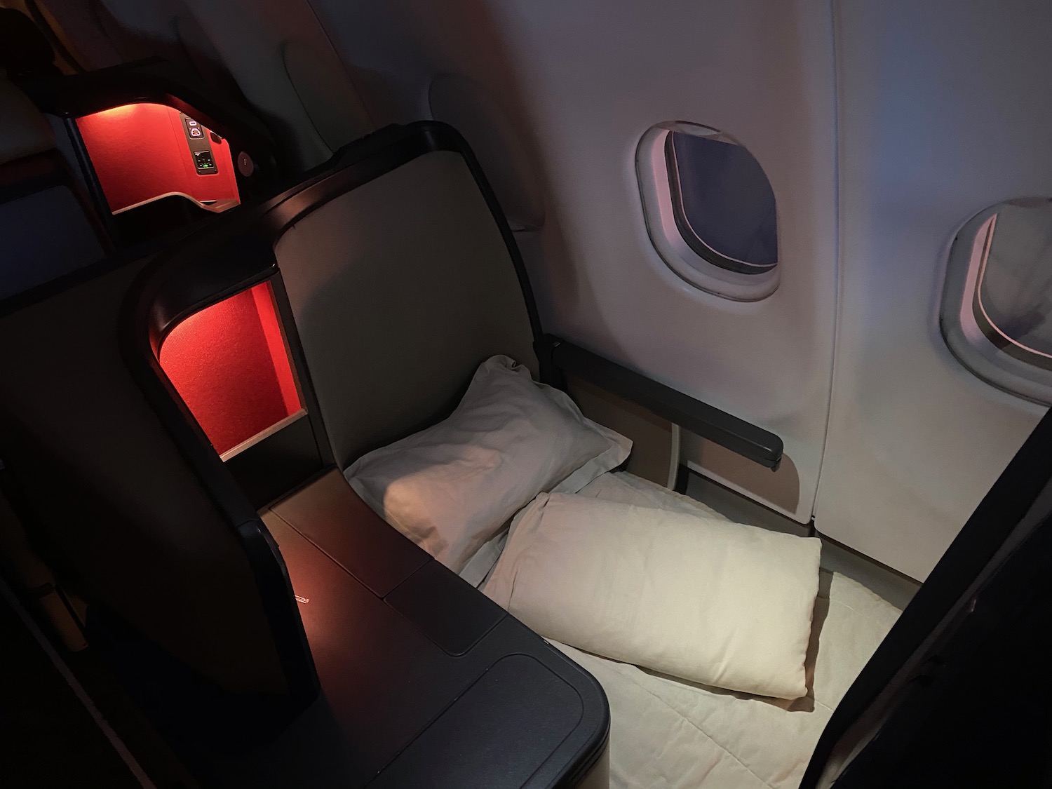 a bed in a plane