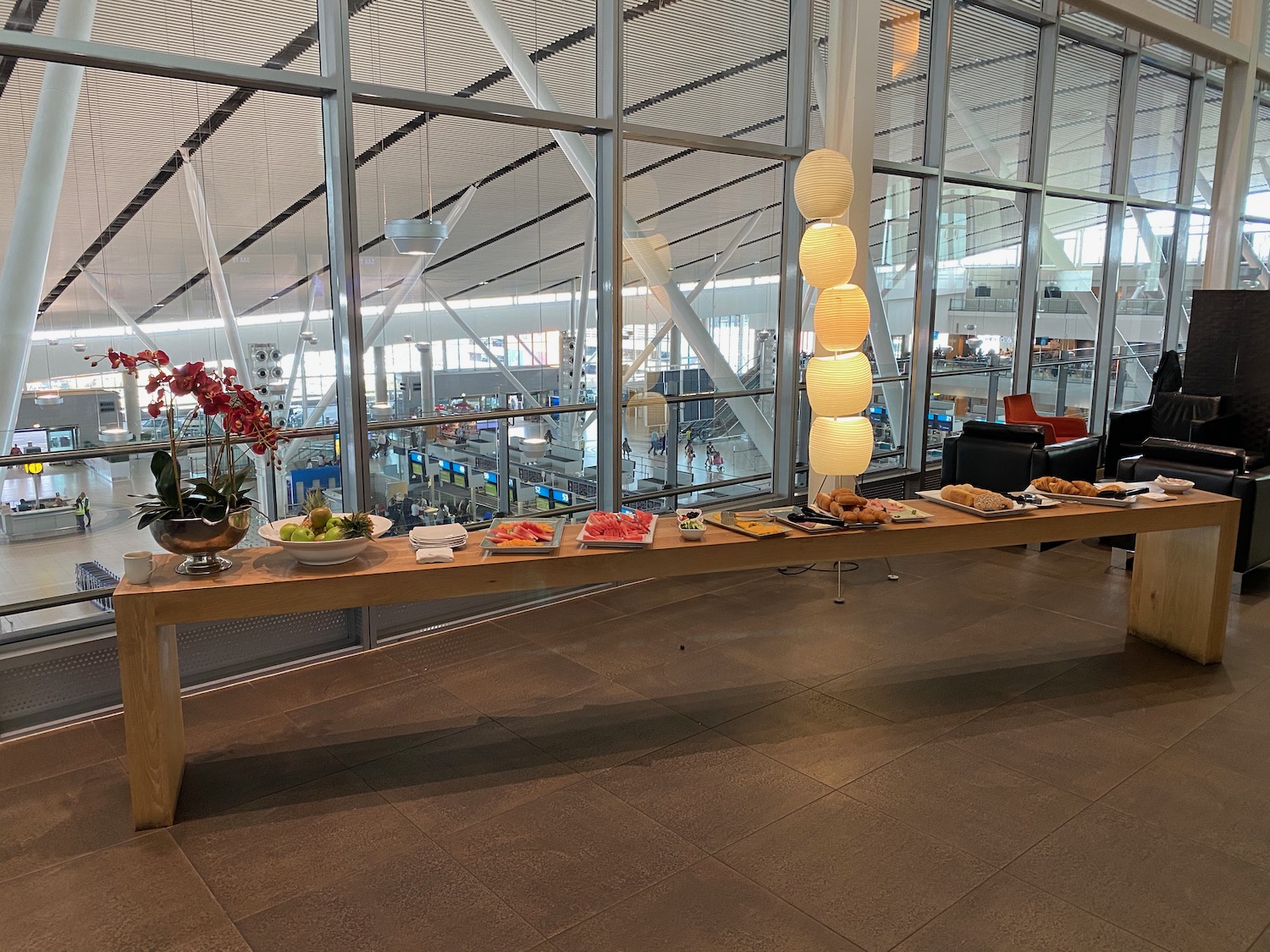 a long table with food on it