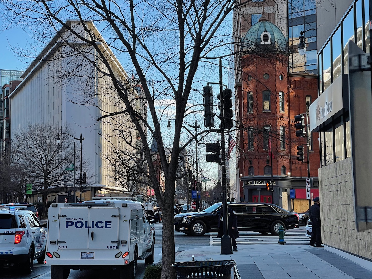 a police van on a city street