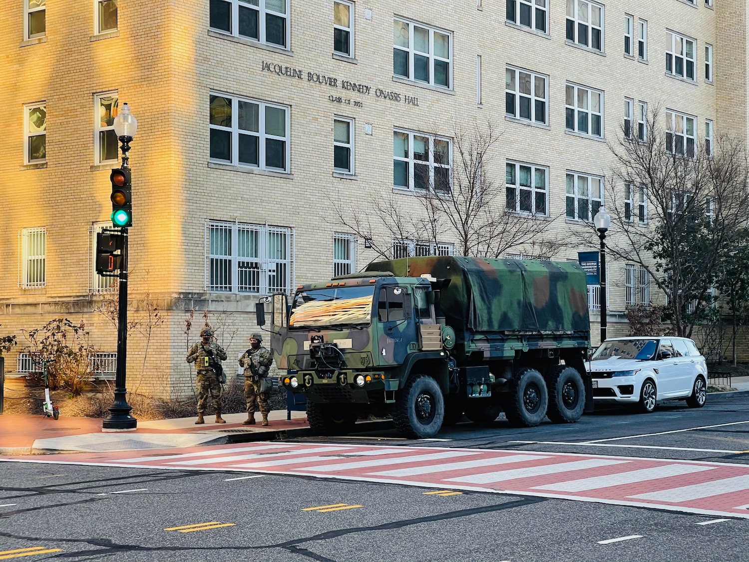 a military truck on the street
