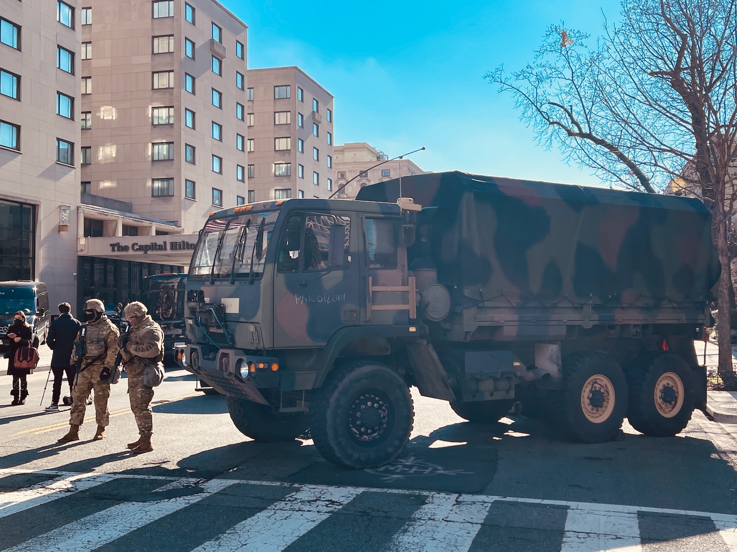 a military truck on the street