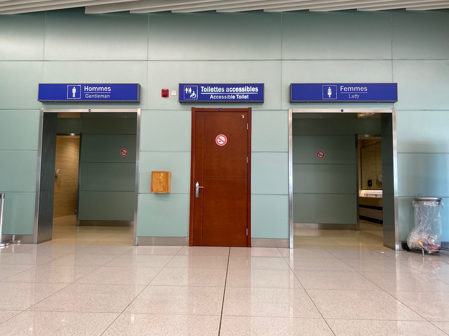 a door with signs in a building