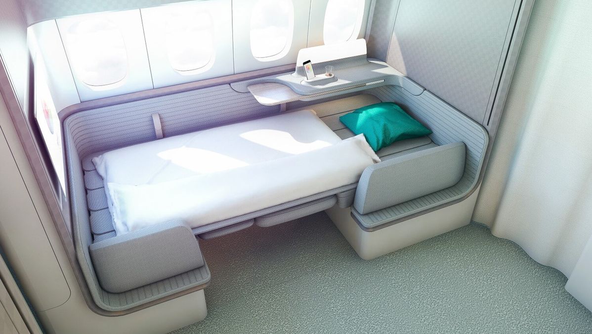 a bed in a plane