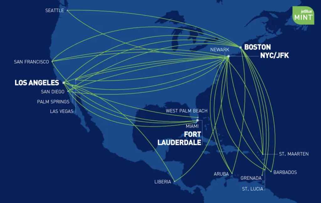 JetBlue Flight Status of Mint Routes