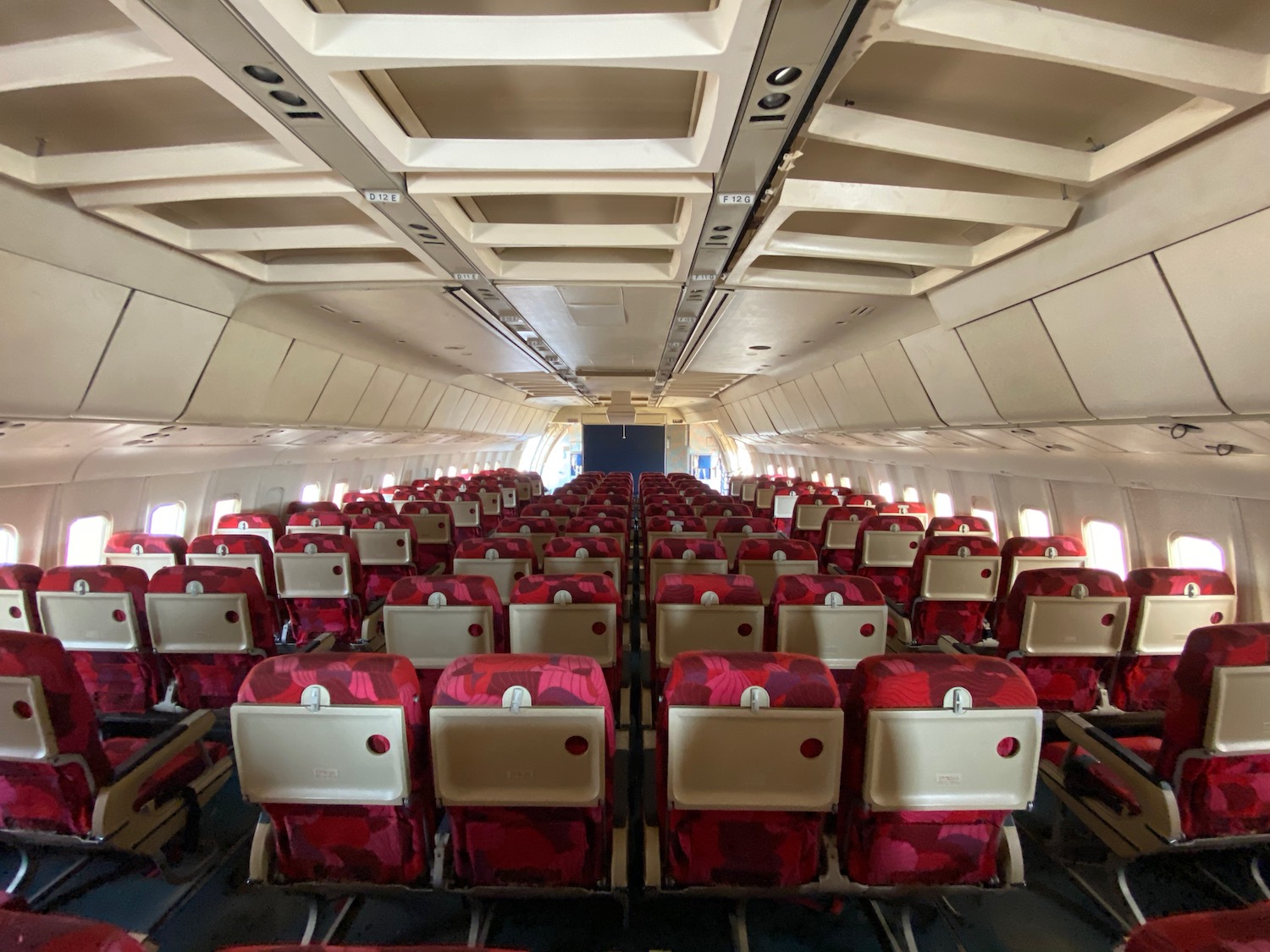 an airplane with red seats