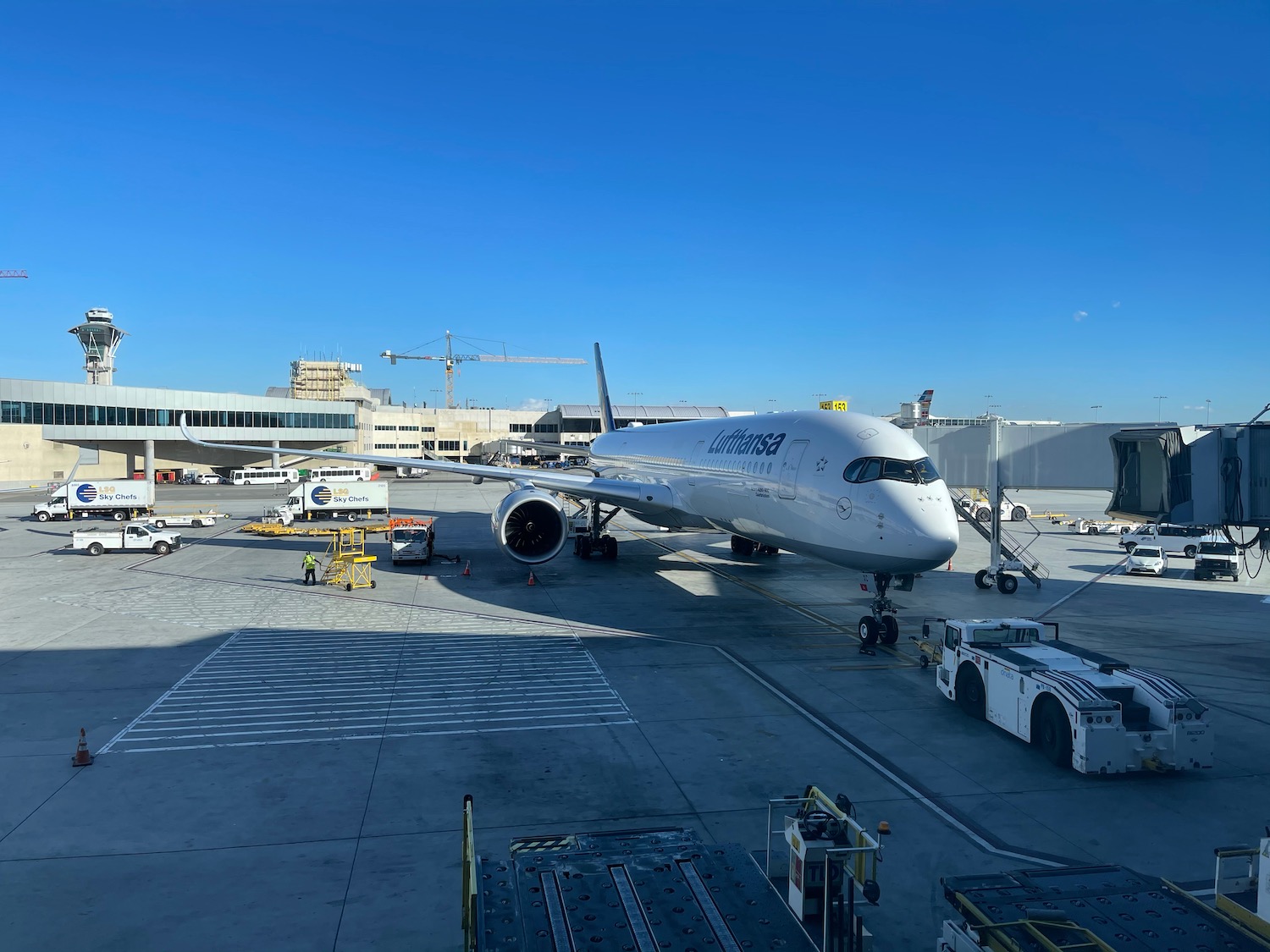 a plane parked at an airport