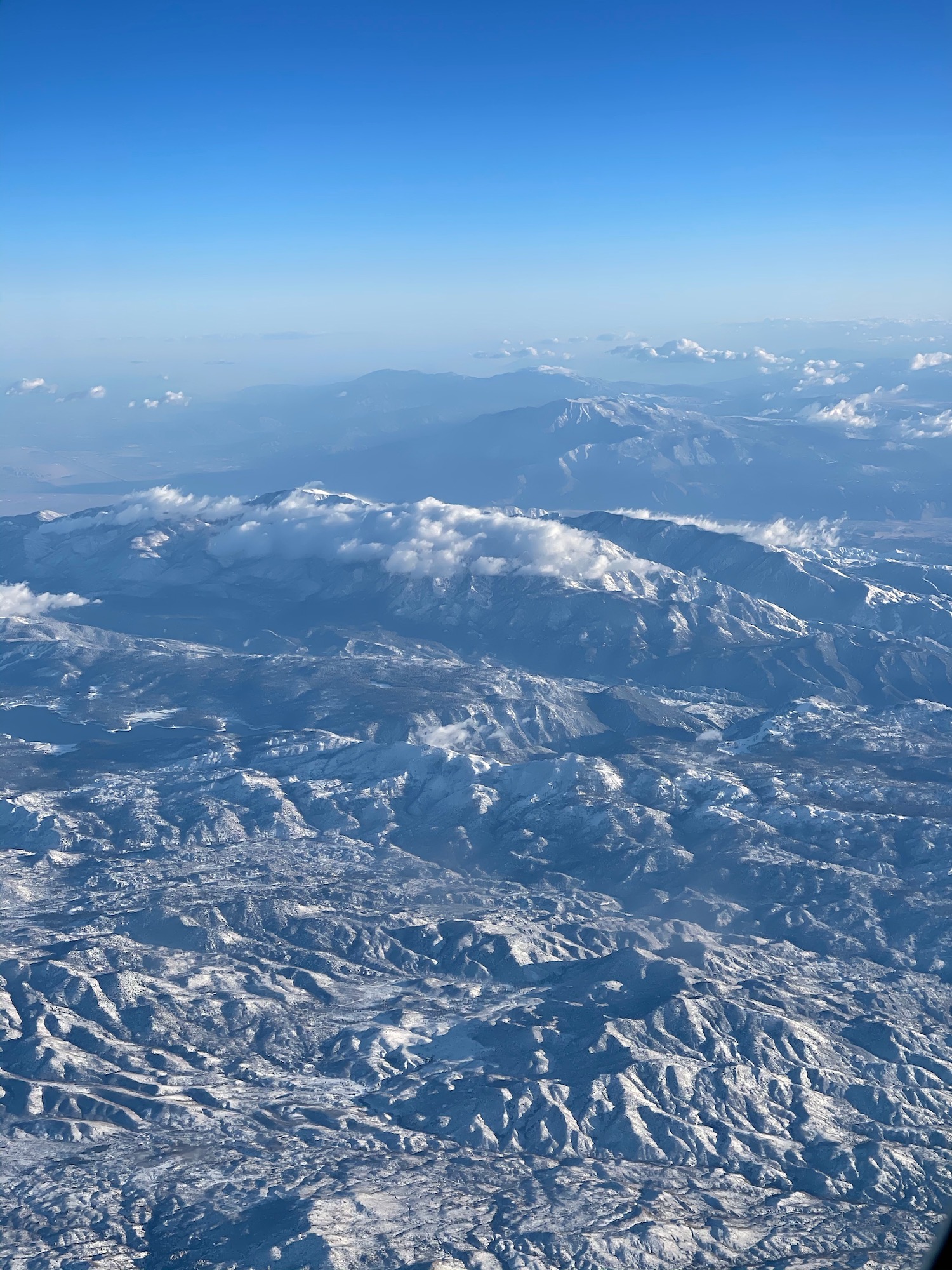 aerial view of a snowy mountain range