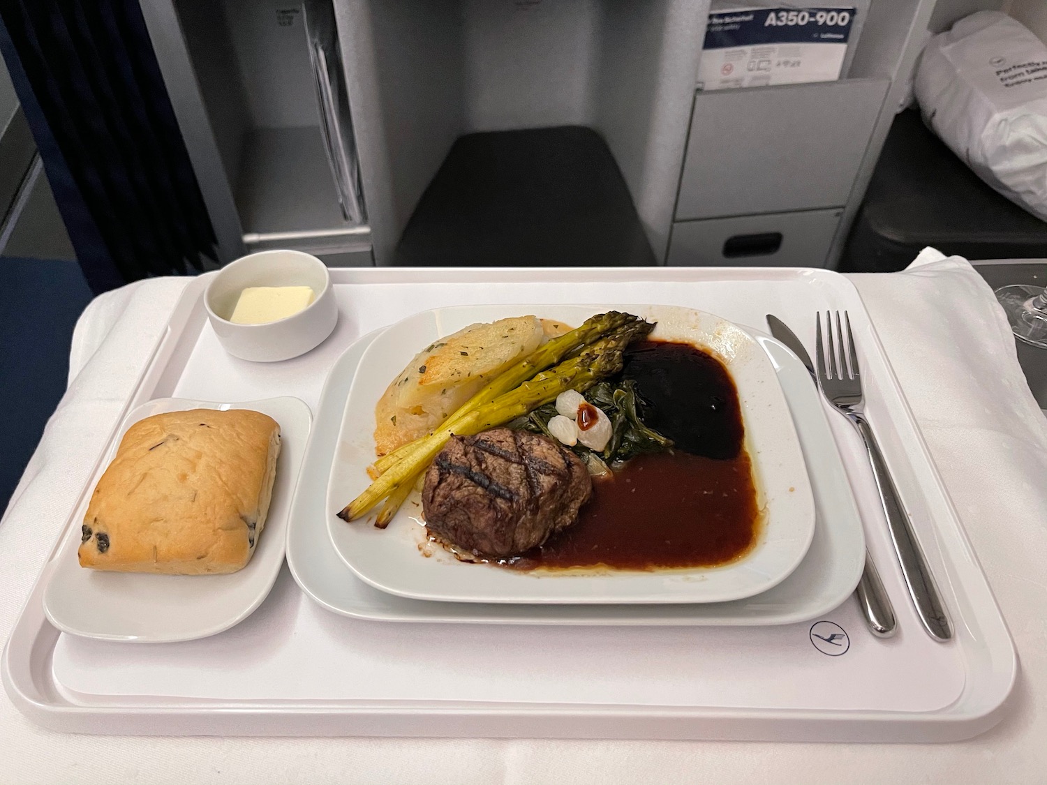 a plate of food on a tray