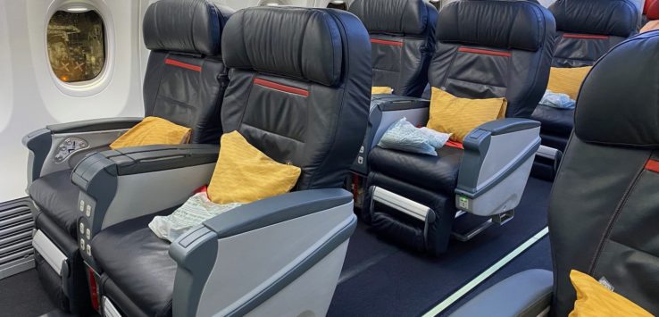 a row of seats in an airplane