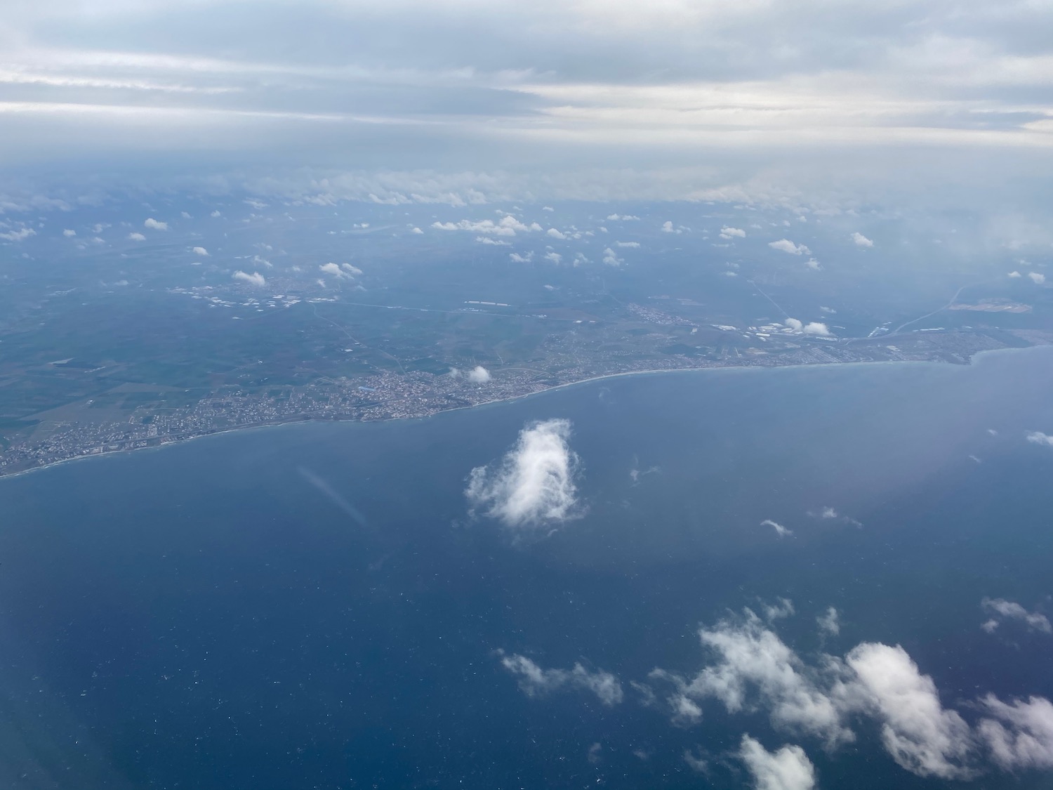 aerial view of a body of water and land