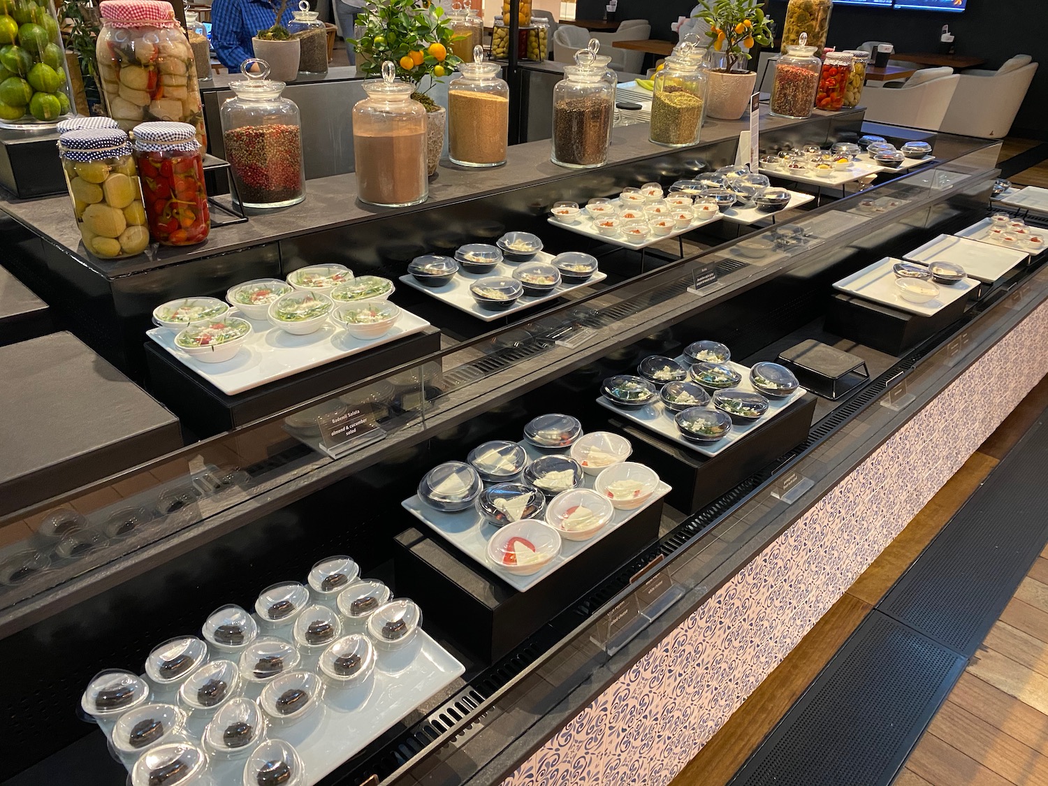 a display of food on shelves