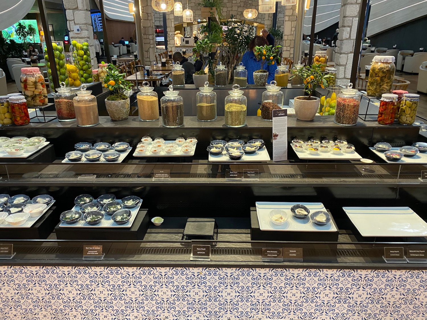 a display of food on shelves