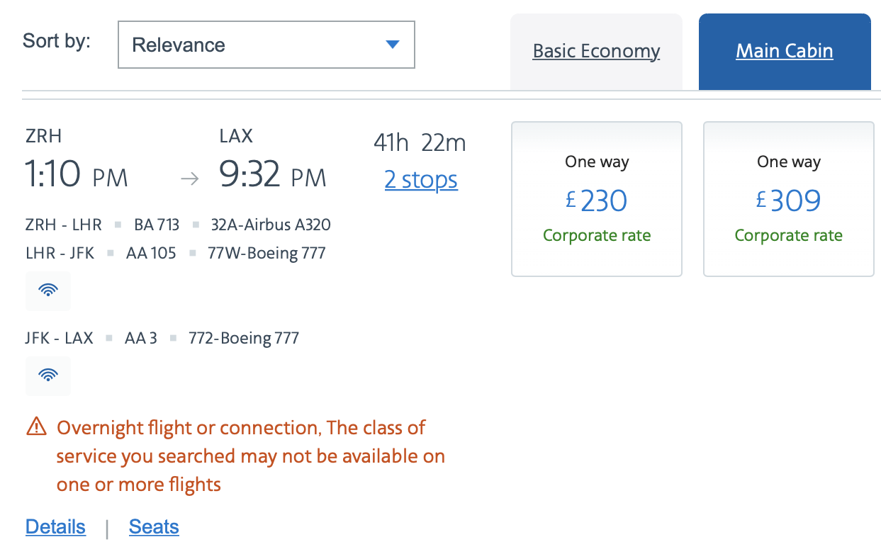 a screenshot of a flight schedule