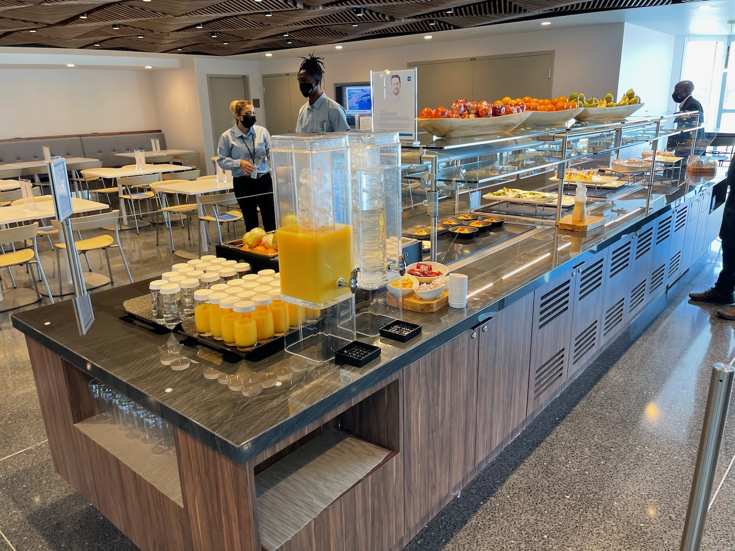 a buffet with food on the counter