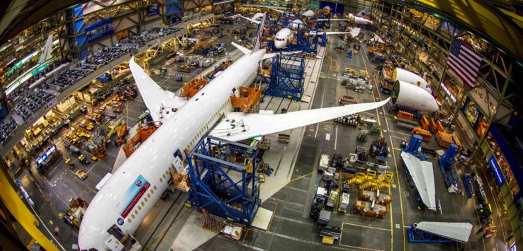 an airplane in a factory