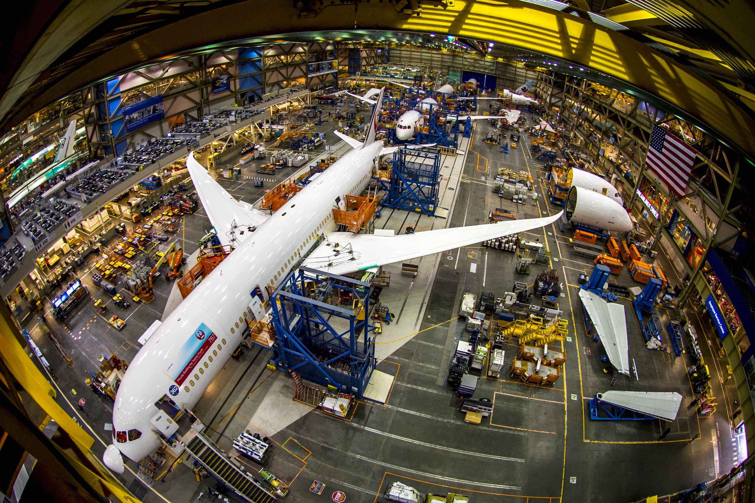 an airplane in a factory