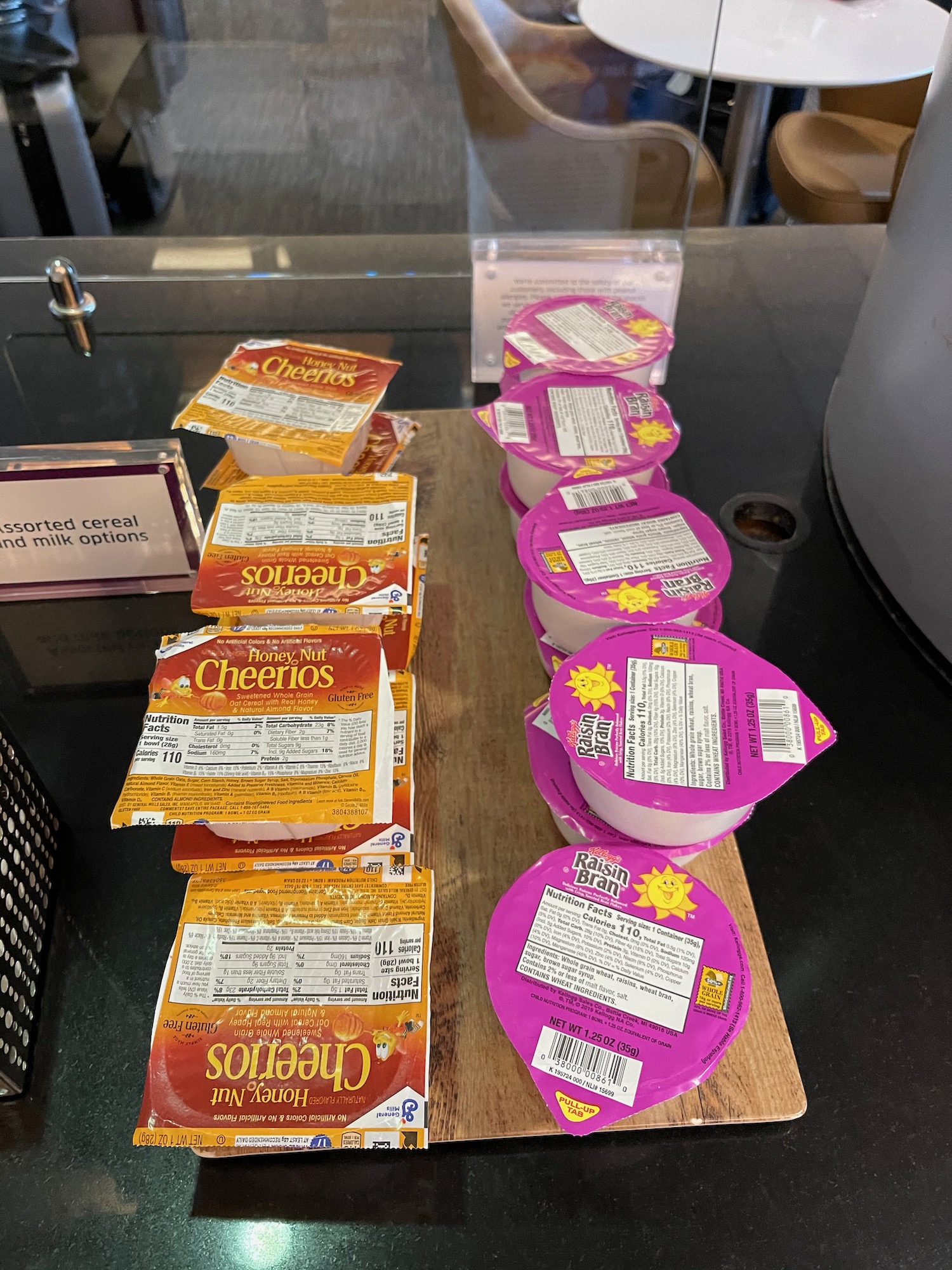 a row of food containers on a table