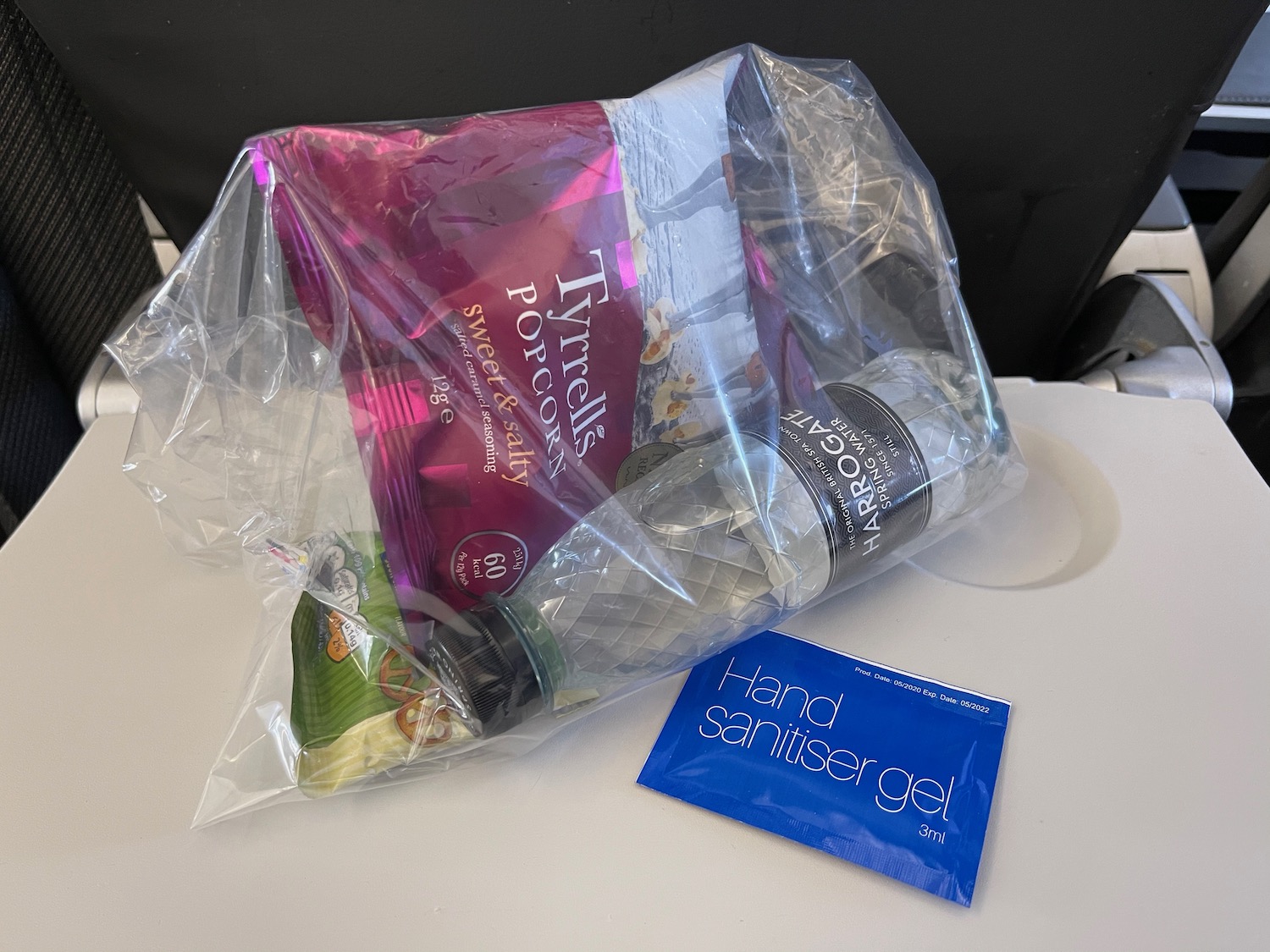 a plastic bag with food items in it