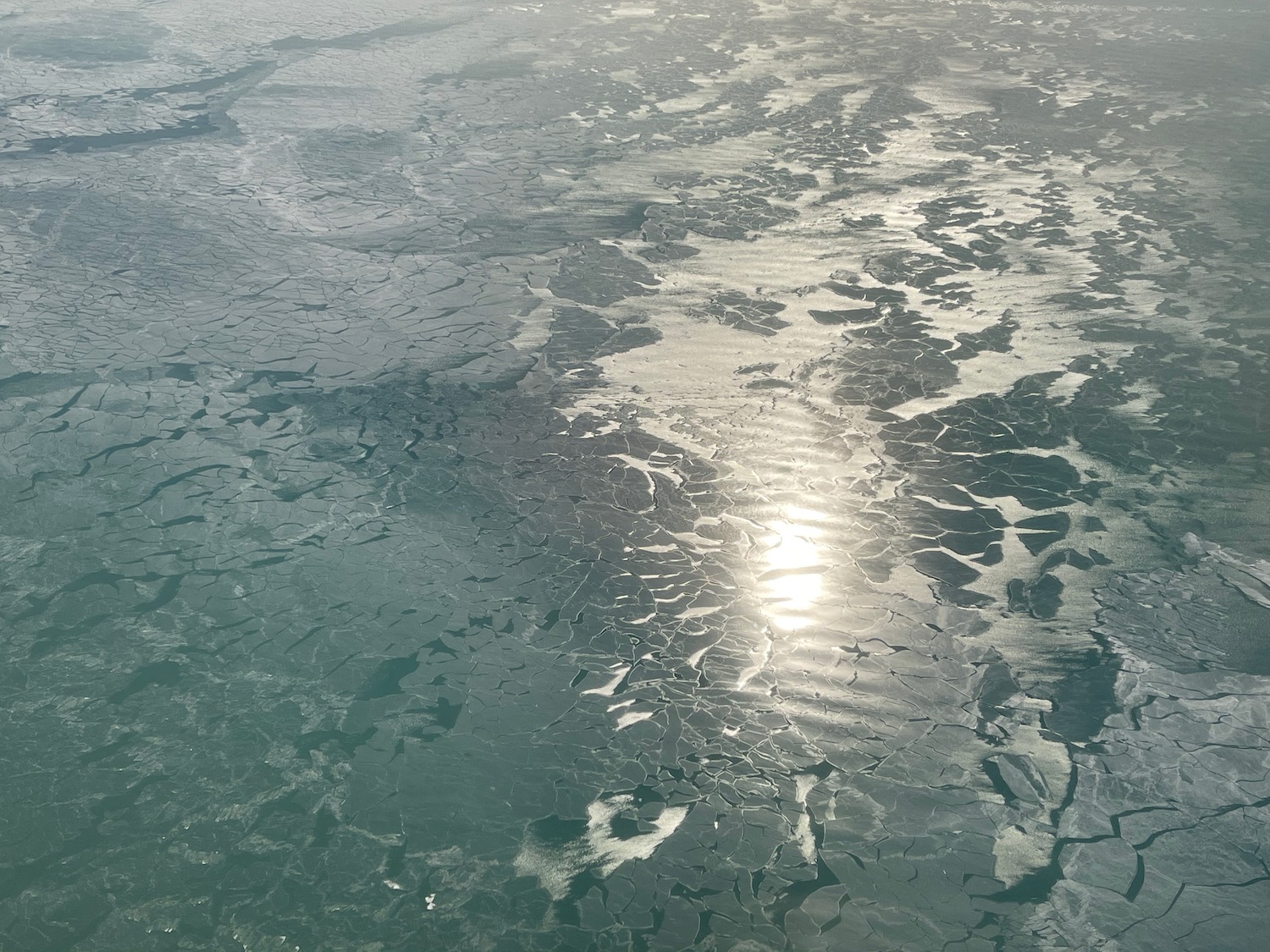 an aerial view of a frozen lake