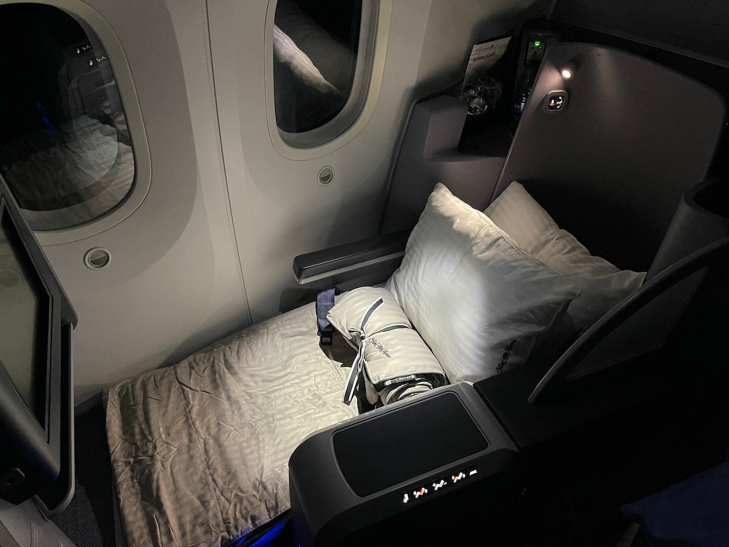 a bed in a plane