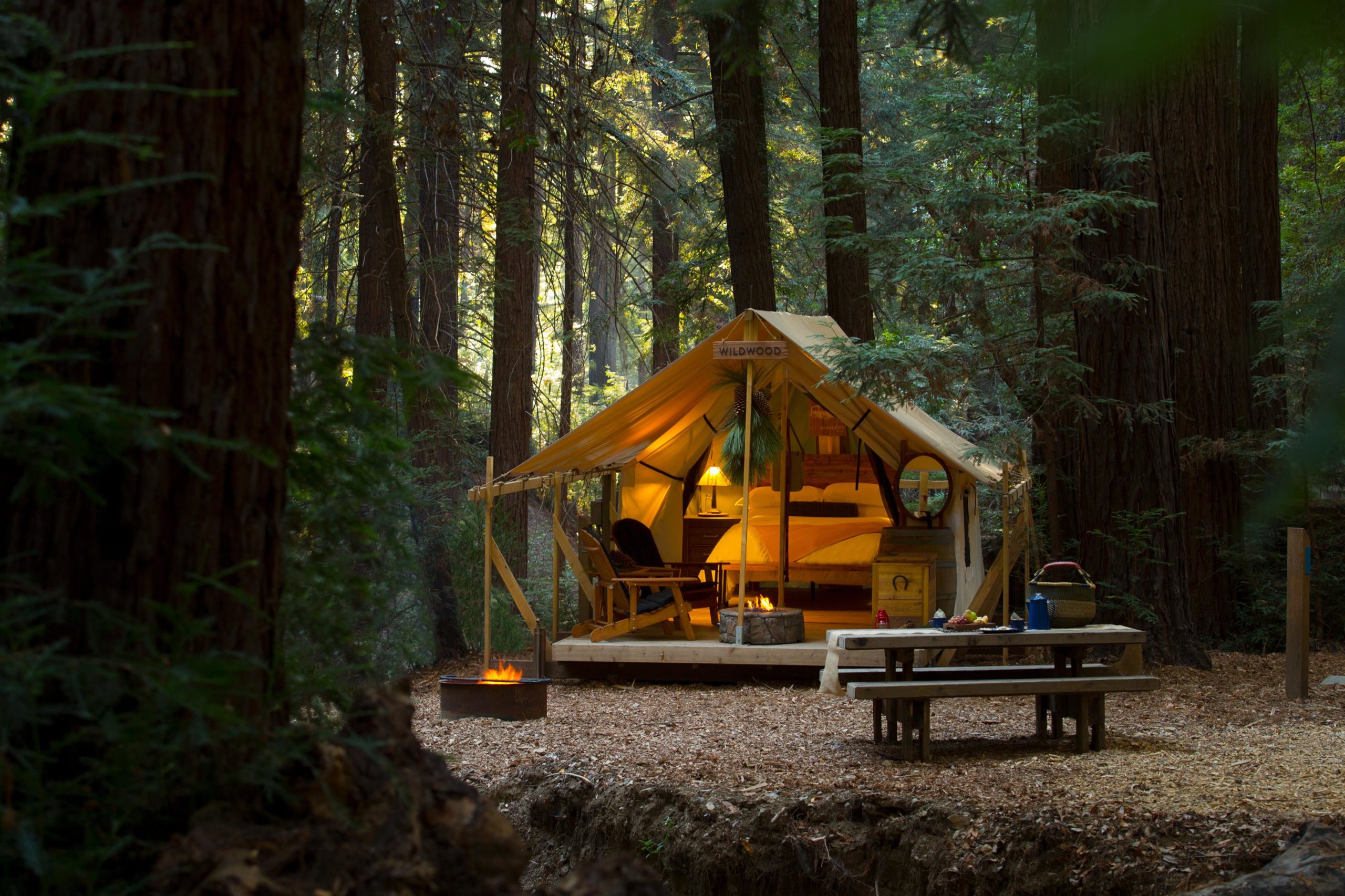 a tent in the woods