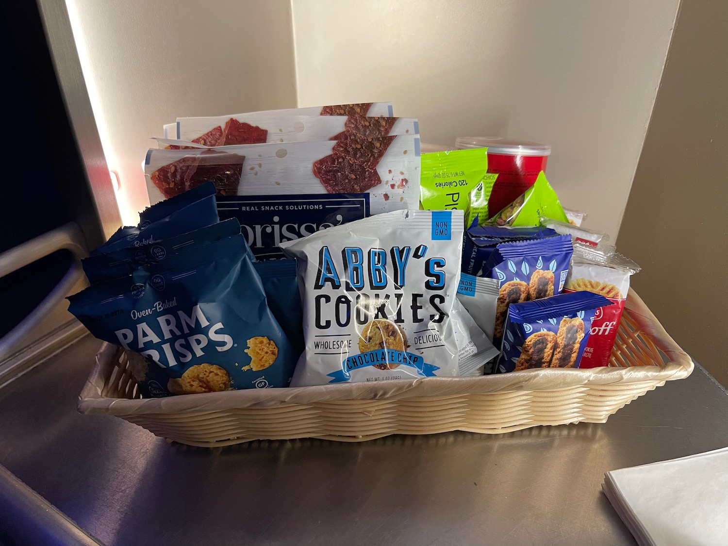 a basket of snacks on a table