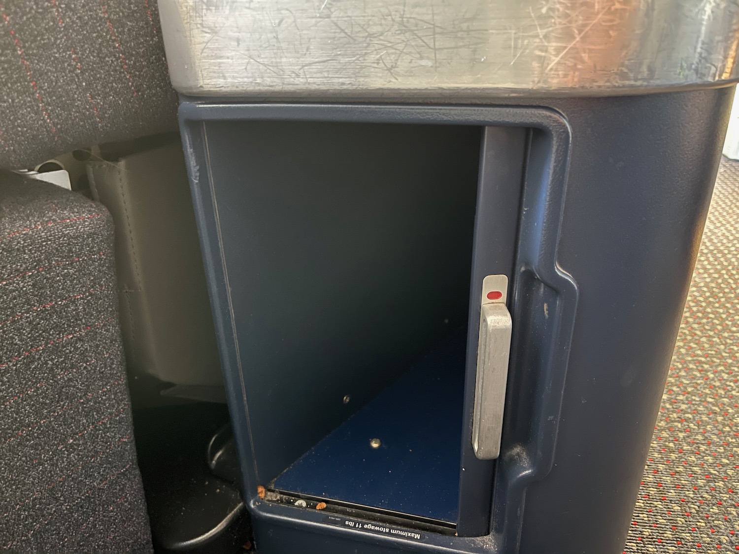 a blue and silver safe
