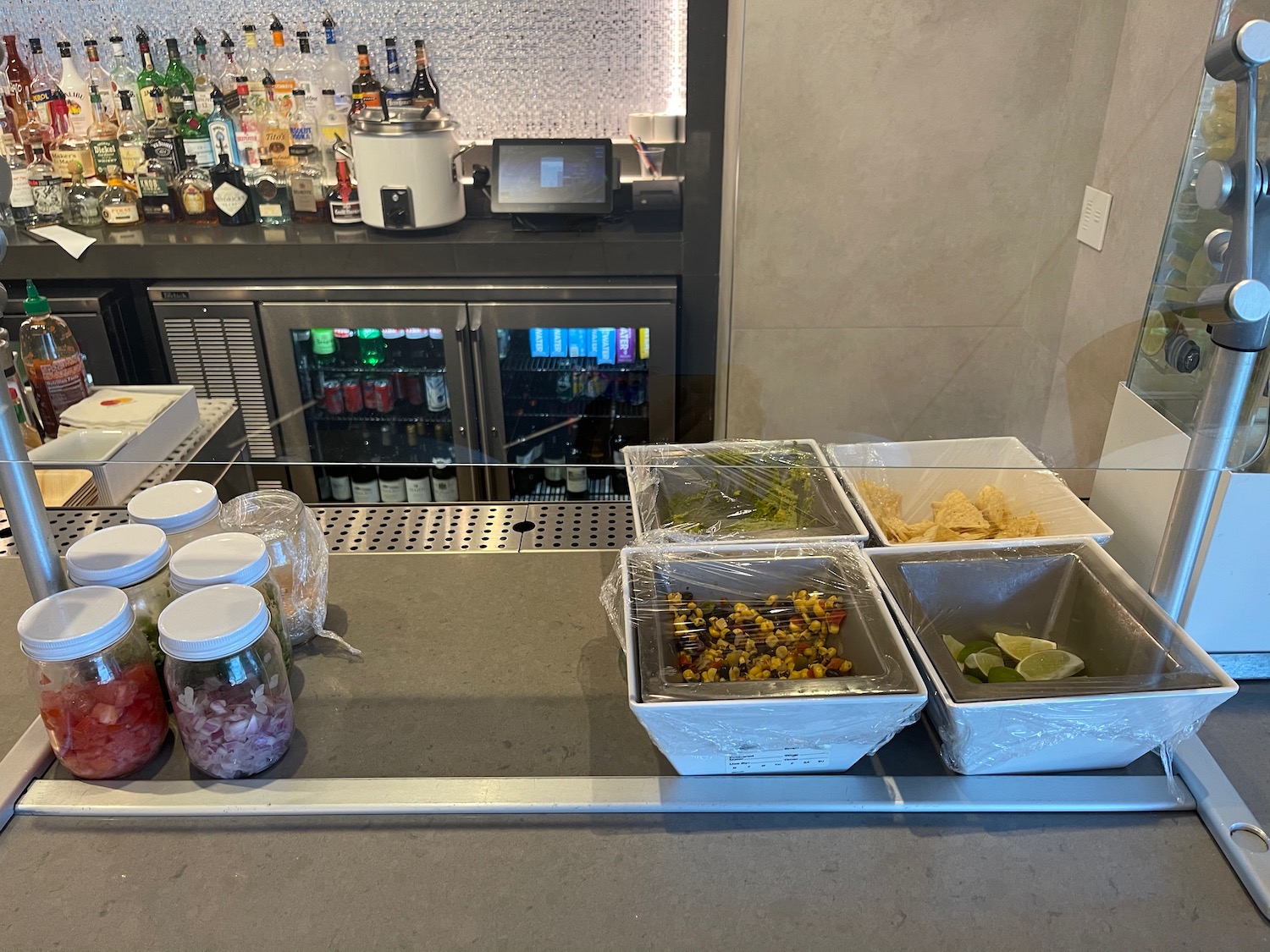 a counter with food in containers