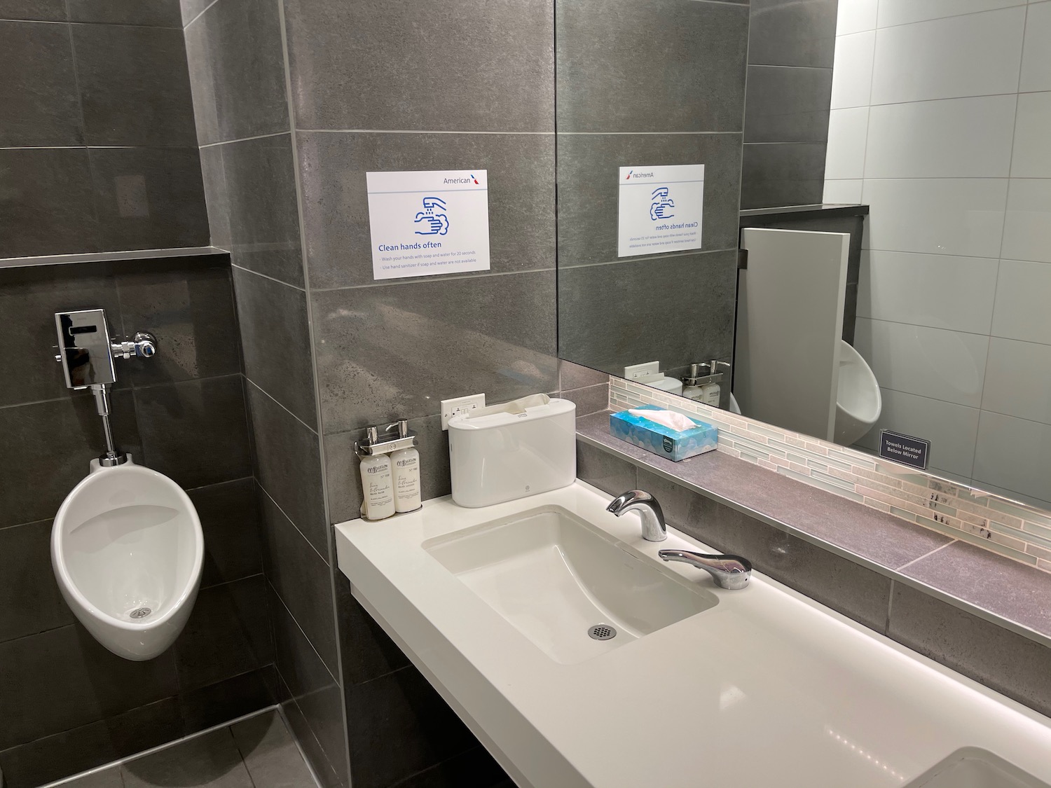 a bathroom with a sink and a urinal