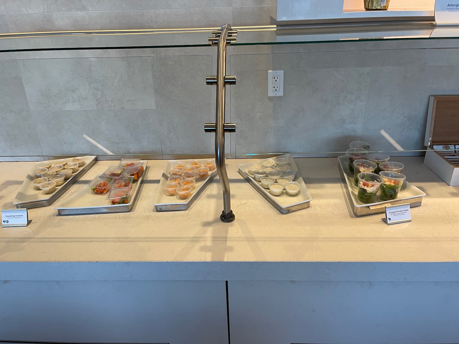 a buffet with different food items