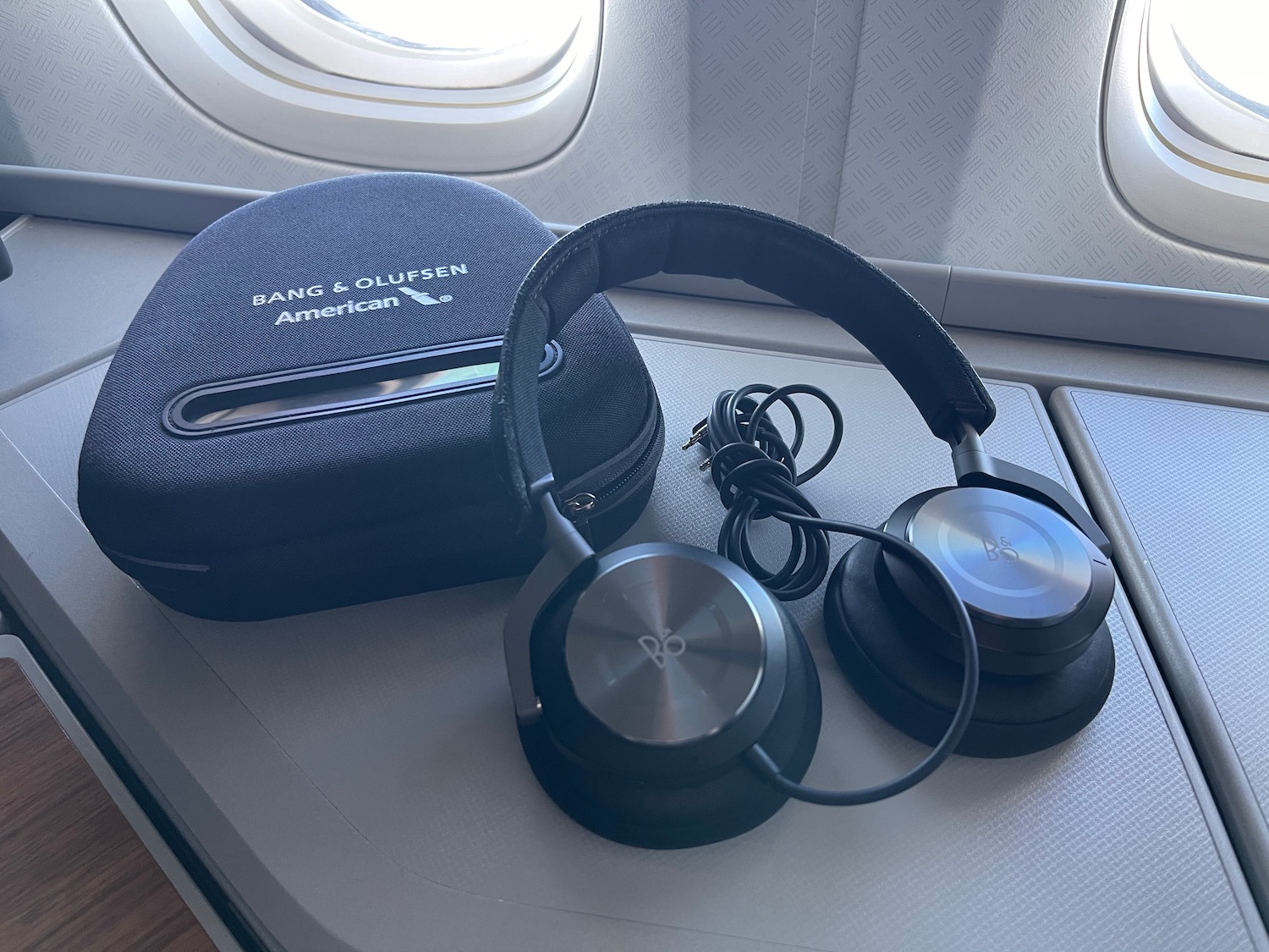 a pair of headphones on a plane
