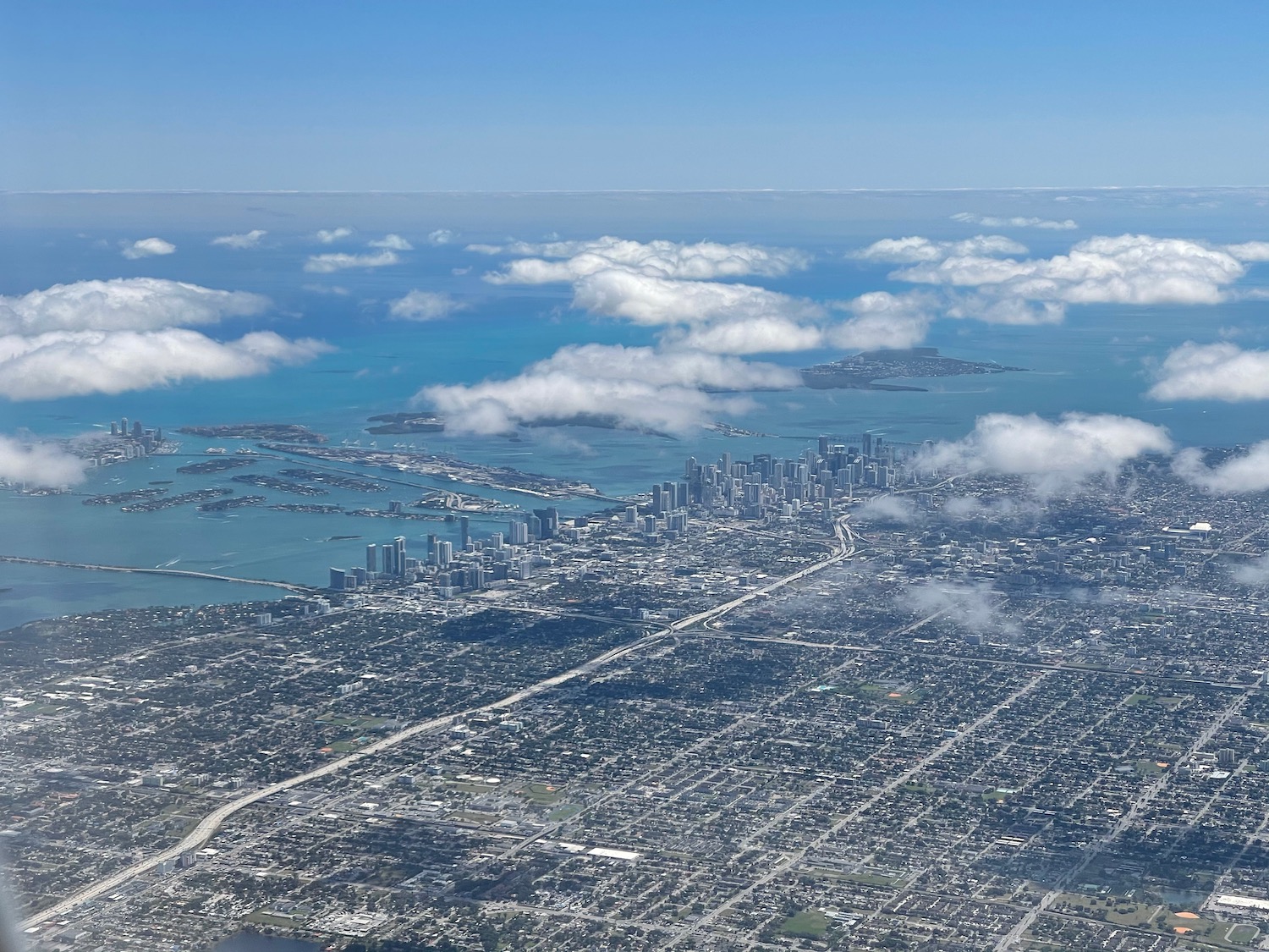 aerial view of a city and water